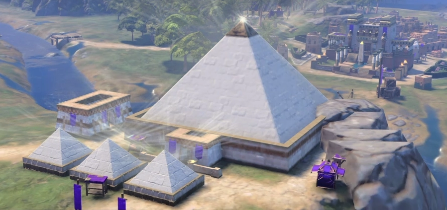 Vista in-game de Las Pirámides. Maravilla de Civilization VII