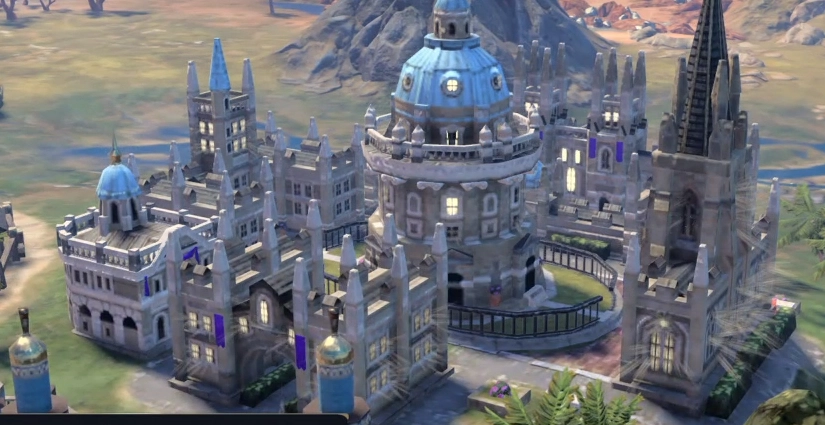 Vista in-game de la Universidad de Oxford. Maravilla de Civilization VII
