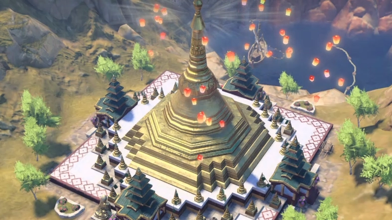 Vista in-game de Shwedagon Zedi Daw. Maravilla de Civilization VII